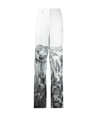 OFF-WHITE BOTANICAL PRINT STRAIGHT-LEG TROUSERS