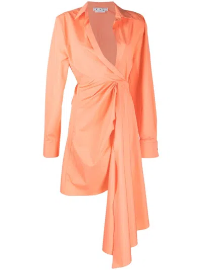Off-white Bow Tie Wrap Dress In Orange