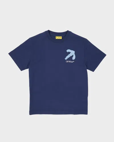 Off-white Kids' Boy's Acrylic Arrow Logo-print T-shirt In Navy Blue/white