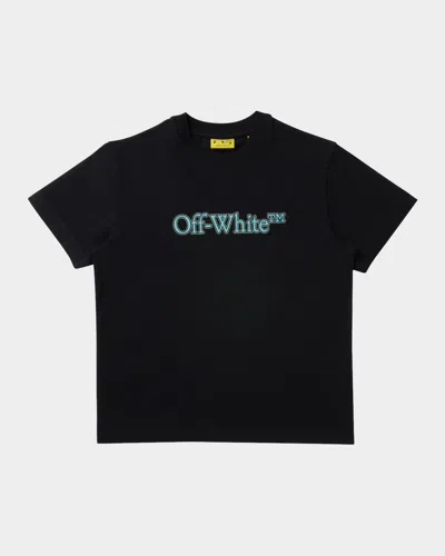 Off-white Kids' Boy's Big Bookish Short-sleeve T-shirt In Black Light Blue