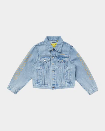 OFF-WHITE BOY'S BOOKISH DIAGONAL LOGO DENIM JACKET