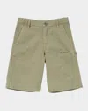 Off-white Boy's Bookish Diagonal Worker Shorts In Kaki Black