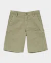 Off-white Boy's Bookish Diagonal Worker Shorts In Kaki Black