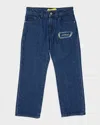 Off-white Boy's Bookish Logo Patch Jeans In Medium Blue