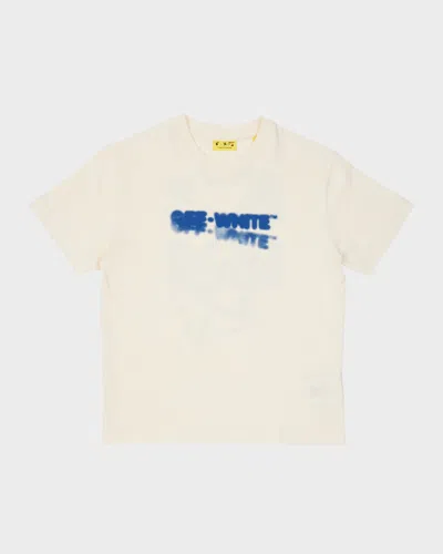 Off-white Kids' Boy's Faded Arrow Logo-print T-shirt In Off White/blue