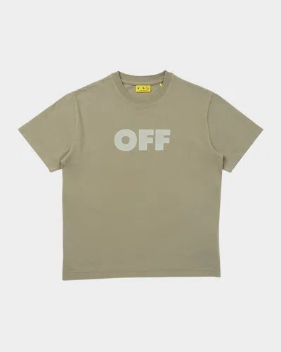 Off-white Kids' Boy's Garment-dyed Logo Short-sleeve T-shirt In Kaki Light Grey