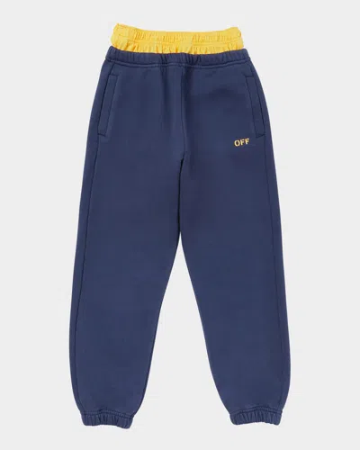 Off-white Kids' Boy's Off Stamp Cotton Sweatpants In Blue