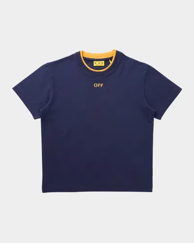 Off-white Kids' Boy's Off Stamp Logo Short-sleeve T-shirt In Blue