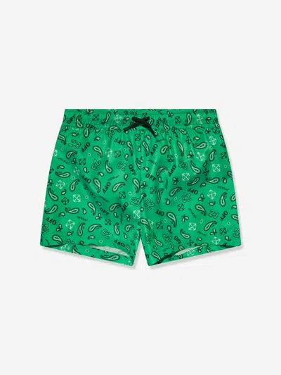 Off-white Kids' Boys Bandana Swim Shorts In Green