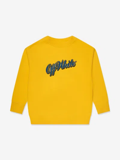 Off-white Kids' Baseball Logo Cotton Sweatshirt In Yellow