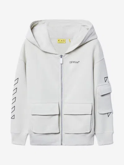 Off-white Kids'  Boys Bookish Diag Zip Up Hoodie In Neutral