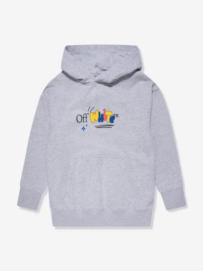 Off-white Kids' Logo-print Cotton Hoodie In Grey
