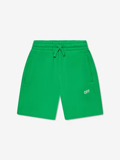 Off-white Kids' Logo-print Cotton Track Shorts In Green