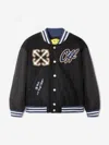 Off-white Black - Blue Logo-patch Wool-blend Varsity Jacket 8-12+ In Black