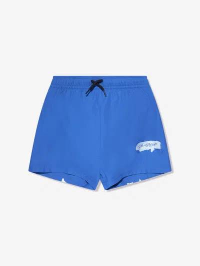 Off-white Kids' Boys Paint Graphic Swim Shorts In Blue