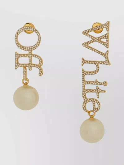 Off-white Brand Logo Drop Earrings With Pearl Detail