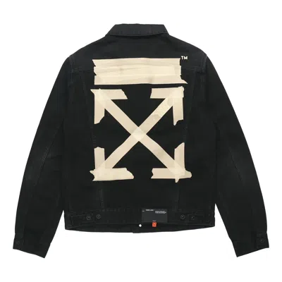 Off-white Bronzing Rubber Strap Arrow Classic Denim Logo Jacket In Black
