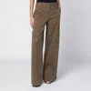 Off-white Brown Cotton Cargo Trousers In Green