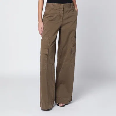 Off-white Brown Cotton Cargo Trousers In Green