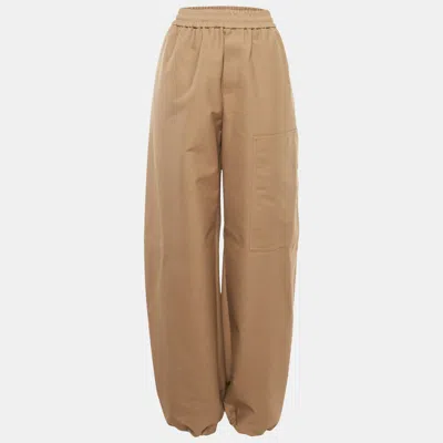 Pre-owned Off-white Brown Gabardine Wide Leg Pants M