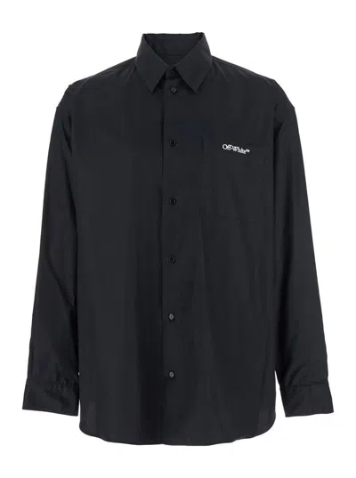 OFF-WHITE 'BRUSH ARROW' BLACK SHIRT WITH LOGO LETTERING ON THE FRONT AND MAXI PRINT ON THE REAR IN COTTON BLEN