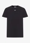 Off-white Short-sleeve Black T-shirt With Abstract Brushstroke Design In Black