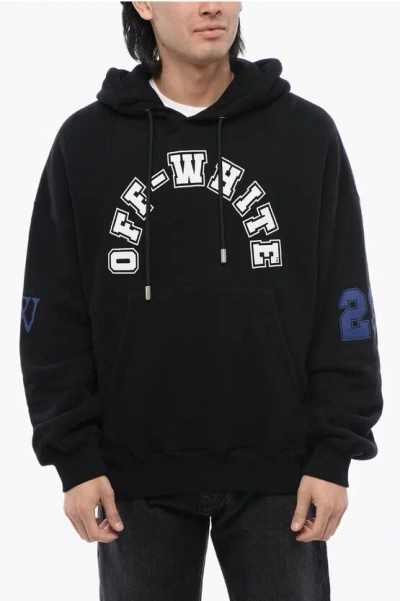 OFF-WHITE BRUSHED COTTON FOOTBALL PRINTED HOODIE