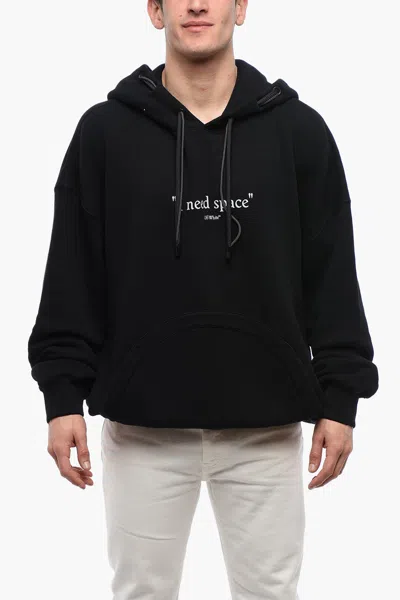 Off-white Brushed Cotton Give Me Space Hoodie With Eyelet Details In Black