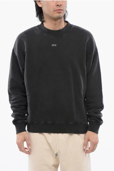 Off-white Brushed Cotton Printed Mary Crewneck Sweatshirt In Grey