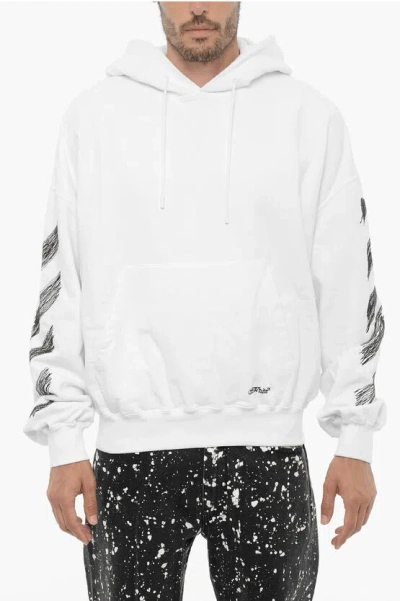 OFF-WHITE BRUSHED COTTON SCRIBBLE DIAG HOODIE