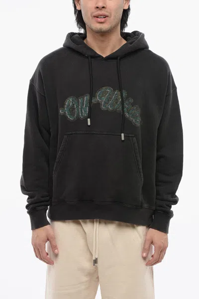 Off-white Brushed Cotton Skate-fit Bacchus Printed Hoodie In Grey