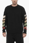 Off-white Brushed Wool Crew-neck Sweater With Contrasting Logo