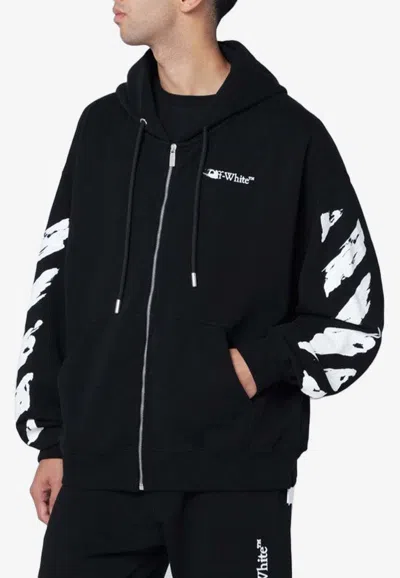 OFF-WHITE BRUSHSTROKE ARROW PRINT ZIP-UP HOODIE