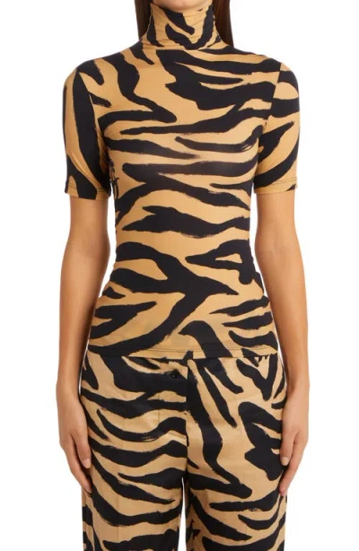 Off-white Brushstroke Zebra Print Turtleneck Top In Beige Black