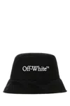 Off-white Wide Brim Polyester Bucket Hat In Black