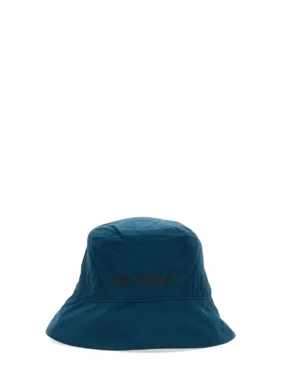 Off-white Bucket Hat With Logo In Blue