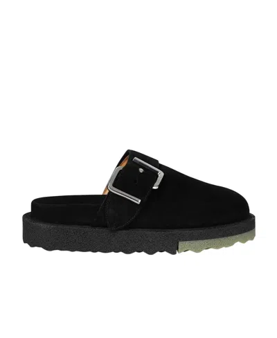 OFF-WHITE BUCKLE-DETAIL SUEDE SLIPPERS