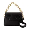 Off-white Leather Crossbody Bag With Cut-out Details And Golden Chain In Black