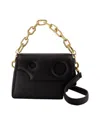 Off-white Leather Crossbody Bag With Cut-out Details And Golden Chain In Black