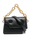 Off-white Leather Crossbody Bag With Cut-out Details And Golden Chain In Black