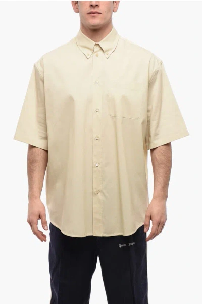 Off-white Button-down Wool Blend Shirt With Breast-pocket In Beige