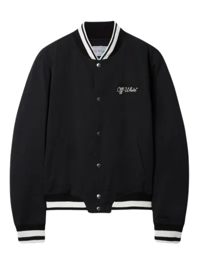 Off-white Black Polyester Bomber Jacket With Contrast Detailing In Blue