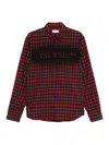 Off-white Bordeaux Shirt With Maxi Logo Lettering On The Front And All-over Check Motif In Wool Man In Brown