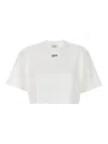 Off-white Cropped Ribbed Cotton T-shirt With Wide Sleeves In White