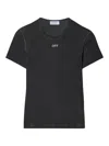Off-white Ribbed T-shirt With Off Embroidery In Gris