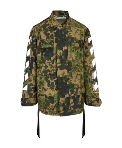 Off-white Camouflage Printed Casual Jacket In Green