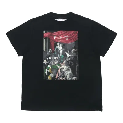 Off-white Caravaggio Painting Pattern Solid Color Short Sleeve Loose Fit Black