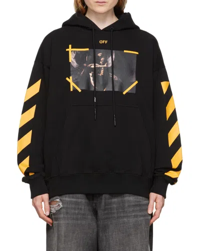 Off-white Caravaggio-print Cotton Hoodie In Black