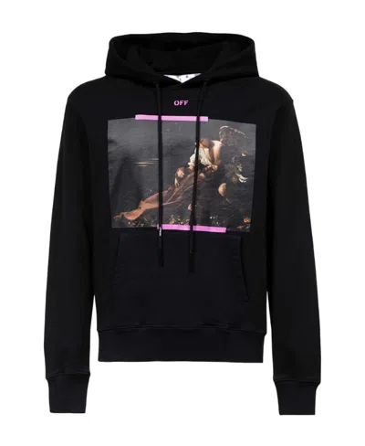 Off-white Caravaggio Print Cotton Hoodie In Black