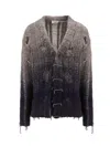 Off-white Distressed Effect Wool Cardigan With Beads Detail In Light Grey